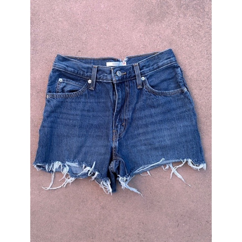 Levi's Denim Shorts Frayed Hem High Waist Blue Jean Shorts '94 Baggy Size 25